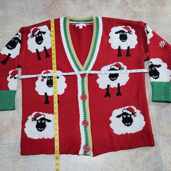 Holiday Sheep With Santa Hat And Working Bells Ugly Sweater - Picture 4 of 7
